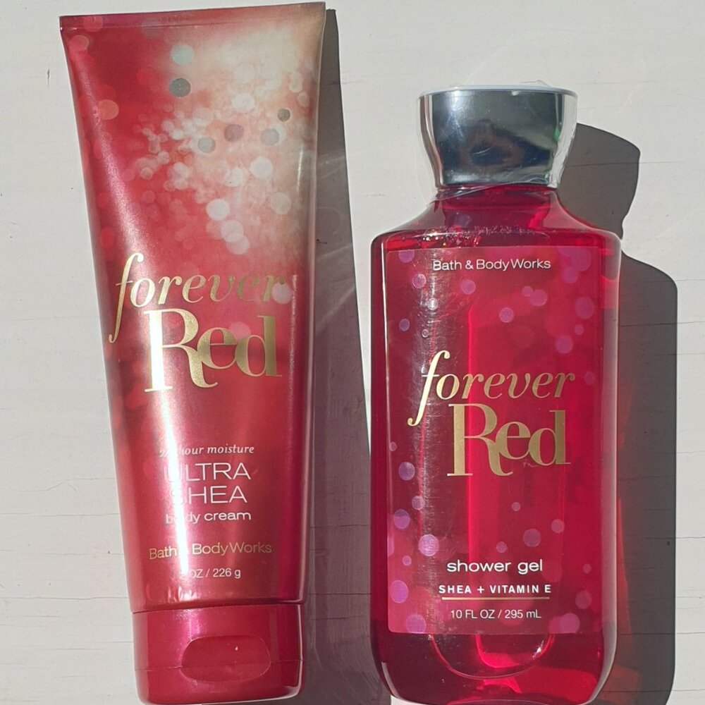 Bath & Body Works Forever Red Ultra Shea Body Cream 8 Oz & Shower Gel 10 Oz
